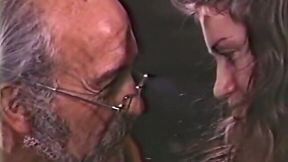 Young brunette gets her pussy finger fucked by old perverted dude