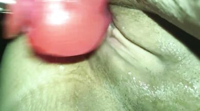 Pink dildo POV shoved balls deep on sex machine milf