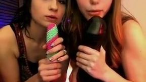 Two nasty amateur teens flash their boobs for the webcam