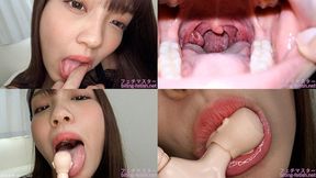 Himari Kinoshita - Showing inside cute girl's mouth, chewing gummy candys, sucking fingers, licking and sucking human doll, and chewing dried sardines mout-121