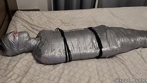 Alpha masters mummified slave boy struggling in bdsm bondage & leather for minutes