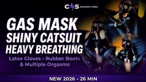 Shalom Gas Mask Full Black: Catsuit, Latex Gloves, Rubber Boots & Multiple Orgasms - 26 Min MP4 HD