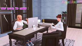 Boss tempts secretary with futanari charm and explores deep throat with massive sims sfm dick
