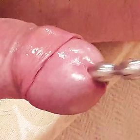 Extreme deep  cock sounding  close up and a cumshot while sounding  rod is fully  inside