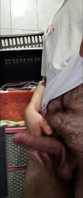 Big Dick Gay cumming before shower and tasting cum