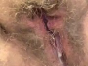 Cream & Piss-Soaked BBW Hairy Gaping Pussy [+  Bottle Fuck!]