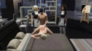 Horny 3d cartoon sims hot girls gangbang big cock cumshot