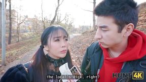 HUNT4K  Cute Japanese tourist with big boobs licks stranger's cock&#x1F346; in the corner