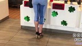 Greta soaks her tight jeans at McD's
