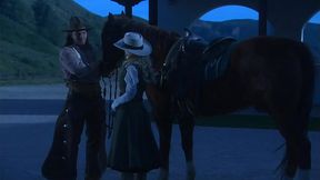 Brooke Ballentyne fucks hired hand by the fireplace outdoors SQF