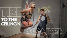 Three sadistic guys spank a slave tied to the ceiling (1080p ENG-sub) - Gay Bondage - Gay Domination - Spanking - Foot Fetish - BDSM