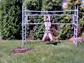 naked hot slave outdoor BDSM CBT Bondage