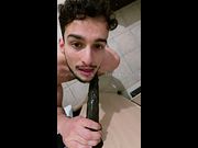 Fit Muscular Twunk Sucking Huge Black Dildo - POV Ass View & Mouth Cumshot