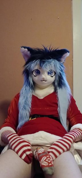 Lightning masturbating in a christmas dress 2