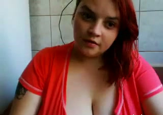 Incredible amateur redhead BBW teen babe soaping up on webcam