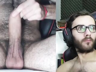 Look at those eyes! Gay Argentinian masturbating and ejaculating a huge load, shaggy amateur