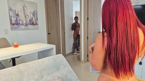 Tiktoker famous Colombian is fucked in her own apartment by a fan who ends up cumming her rich tits and pink pussy