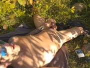 Fun by the water outdoors, with buttplug near a public trail 2