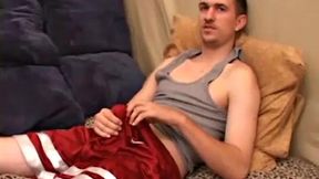 Cute little Casper releases his huge cock from his shorts, lubes it up and starts jacking. After delivering a great stroke show, and taking himself to the edge several times, he's ready to shoot.