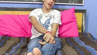 Cute 18yo twink wanking his dick and touching his balls