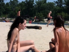 Nude beach girl gets together with her friends