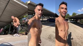 walking nude on supermarket parking lot