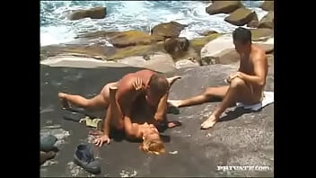 Colette Has a Hardcore Threesome and DP on the Rocks by the Shore