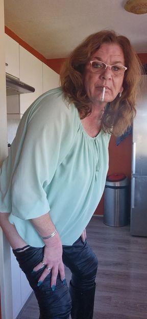 Enjoying my dildo while smoking