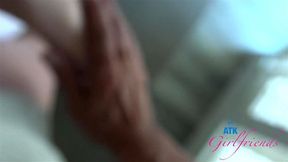 Sweet Brianna Arson in braids showcases her oral skills and strokes that cock with pretty feet