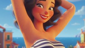 Cute animated woman poses and licks her own sweaty armpits as you watch