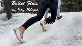 TOP VIDEO by Sexy SweetLana, Ballet flats on very slippery slope, ballet flats on icy slope, ballet flats climbing