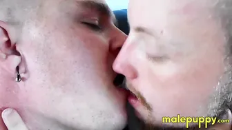 Leo Blue and JC Dickerson share deep passionate tongue kissing on sofa