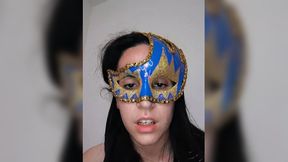 Girl in mask masturbating dances in front of camera