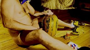 Rough fucking in the mouth of a scary pumpkin!