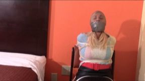 iPhone Format House wife mouth stuffed gagged with real duct tape and tight pantyhose over head iPhone Format
