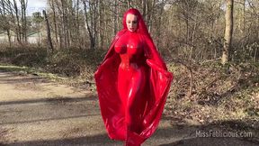 Latex Superhero Miss Fetilicious reveals off her biggest boobs