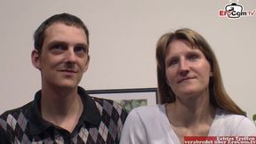 Casting sex in threesome with mature german milf and two men