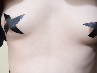 Golden-haired White Sissy Milking her Teats and Slapping 'em with Large Sex toy