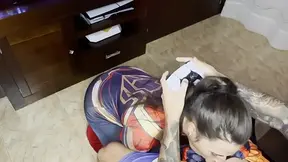 Hot brunette gives the best blowjobs while he plays PS5