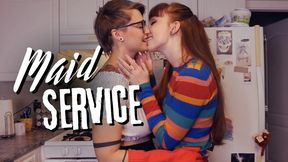 MAID SERVICE - rubber glove fingering and sensual kissing between horny housekeeper and her lesbian employer - odd insertions and petite redhead gets used