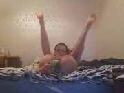 Very skinny shoves cucumber up his small anus