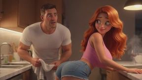 Steamy Night Alone Young Woman Gives In to Passion with Stepfather on the Sofa AI generated