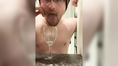 Perverted bloke is spitting inside the glass in this solo performance