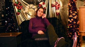 Knee High Woolly Sock Teasing in Shiny Flats