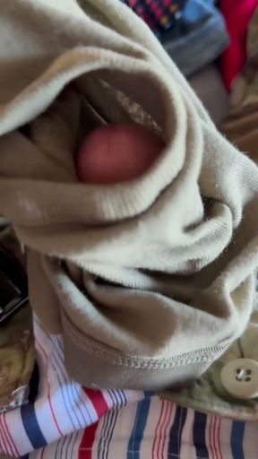 Horny army specialist jerks off wearing his sarge's boxers under his uniform customizing some briefs!   Clip 1