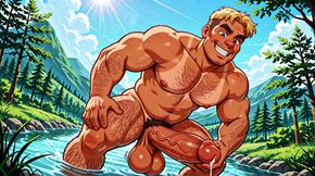 Naked Men at the Lake Digital Art