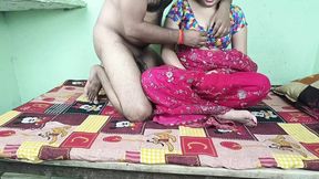 The neighbor comes to the house of the beautiful Bhabhi wearing red saree and fucks her hard.