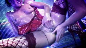 l. badcock and amber leigh oil up for a lesbian fuckfest