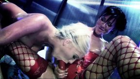 l. badcock and amber leigh oil up for a lesbian fuckfest