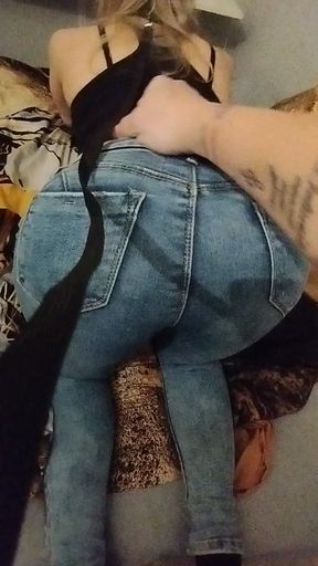 Ass in Jeans Girl Teasing and Rubbing Pussy